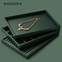 Wood Shi light luxury dark green jewelry display plate high-grade jewelry display plate quality PU earrings necklace ring display plate