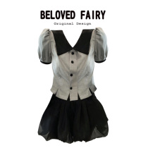 BELOVEDFAIRY TABOO GIRL NAVY COLLAR MESH BLOOMER SUIT SHIRT SKIRT TWO-PIECE SET