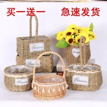 Straw flower basket Rattan flower pot Hanging orchid flower pot Rattan flower arrangement Flower basket Hand woven rattan garden handmade ornaments