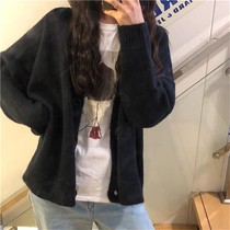 Lazy style sweater coat female 2021 New Net red Korean version of V collar student jacket loose outside knit cardigan
