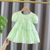 Girls summer dress 2021 new Korean version of the girl western style short-sleeved female baby net red bubble sleeve princess skirt