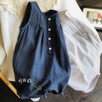 2021 summer Korean children sleeveless one-piece clothes cotton boys and girls baby conjoined loose pants foreign style thin