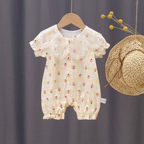 Baby jumpsuit Summer Super foreign girl girl baby clothes summer short sleeve ha cotton Princess thin