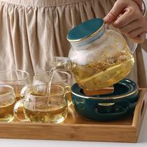 Nordic ceramic flower teapot set heat-resistant glass candle heating afternoon tea flower tea fruit teapot flower plant tea set
