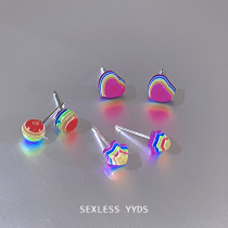 Super lollipop~yyds sweet cool wind rainbow earrings womens high-end sense earrings niche design ear piercing earrings