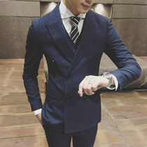 Double-breasted suit mens suit Slim groom wedding dress Large size casual suit mens British and Korean jacket