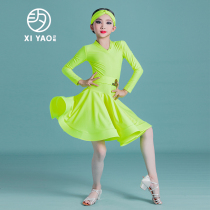  Xiyao childrens Latin dance competition suit Childrens professional long-sleeved performance regulations standard dance skirt Girl dress Female