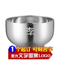 Stainless Steel Bowl 304 Customized Baijia Family Name Double Anti-heat Insulation Bowl lettering 12 Zodiac Tableware Japanese Soup Bowl