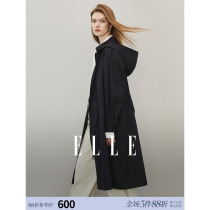 ELLE black French retro mid-length windbreaker womens 2023 autumn new high-end small temperament coat