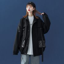 Jacket womens spring and autumn overwear large size autumn Joker jacket students loose Korean version of early autumn coat ins tide Black