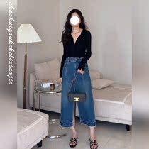 Autumn 2021 New Hong Kong flavor retro sister temperament cardigan design sense high waist denim skirt two-piece suit