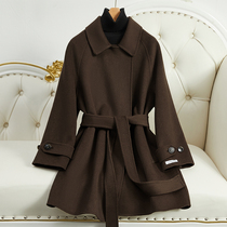 Curry double face cashmere Grand coat woman 2022 Winter new small sublacing short high-end fur coats women