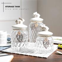 Sugar jar glass European creative candy storage jar ceramic with lid Nordic crystal storage jar ornament decoration