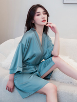 Nightgown Lady summer sexy short sleeve thin pink ice silk bridal bridesmaid morning gown silk pajamas bathrobe nightgown