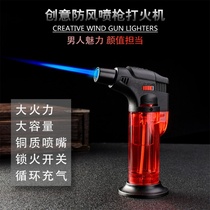 Windproof straight flush with inflatable creative personality Cigar high temperature welding gun spray gun lighter gas electronic ignitor