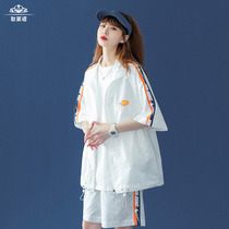 Pear-shaped stature wearing a lap sports suit woman 2022 new spring and summer design feeling short sleeve jacket shorts slim loose