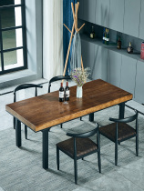 American vintage solid wood dining table and chair combination Coffee table Log restaurant table Rectangular household dining desk