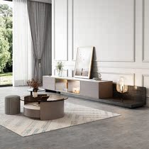 Light luxury rock plate coffee table TV cabinet combination Modern simple living room telescopic cabinet Round tea table Small apartment floor