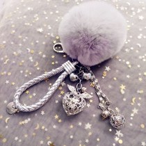 Korea Creative Key Button Female Real Rabbit Hair Otter Rabbit Fur Ball Plush Pendant Car Key Chain Girl Bag Pendant Hair