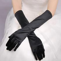 Black Satin Gloves Bride White Wedding Short Thin Vintage Bow Full Finger Dress Photo Accessories Black