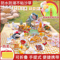 Plaid picnic mat Moisture proof mat Outdoor thick waterproof portable ins wind outing cloth mat Spring outing lawn mat