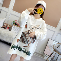 Spring and Autumn Clothes Korean version of large size super loose T-shirt medium long sweatshirt female hooded student top fat mm thin coat