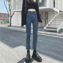 2021 straight jeans women loose thin chic early autumn pants pipe pants Spring and Autumn new autumn winter plus Velvet