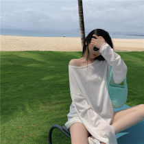 Sunscreen clothing female student Korean version loose summer ice silk hollow middle long section white long-sleeved t-shirt top s
