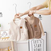 Boys and girls Teddy velvet vest 2021 autumn and winter new small children Korean version Joker warm sleeveless coat tide