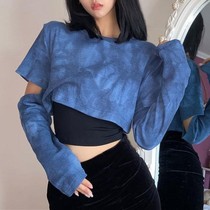 Spring and autumn 2021 new tie-dye t-shirt womens Korean two-piece top cut-off sleeve short cool wind bottoming shirt