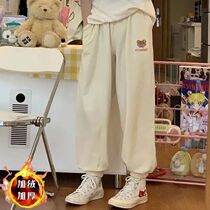 2021 day cute autumn and winter New bunch foot casual pants children girls students plus velvet loose sports pants tide