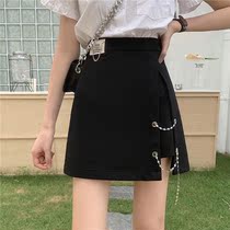Asymmetrical design sense skirt 2021 autumn version split high waist bag pants skirt black chain a skirt