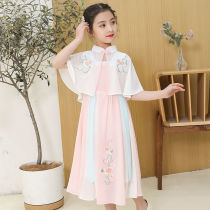 Summer dress New National retro style girl dress Tang suit Hanfu chiffon vest dress with shawl