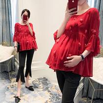 Pregnancy Woman Dress Summer Dress 2022 New Doll Cardioveria Snowspinning Short Sleeve Blouses Korean Version of Pregnancy Woman Fashion style Two sets