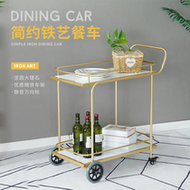 European family wine truck trolley mobile Golden dining car dining side cabinet tea truck high-end trolley rack