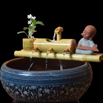 New bamboo tube flowing water filter ornaments ceramic fish tank fish pond circulating water landscape decoration round fish tank filter
