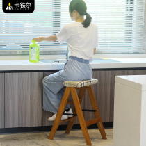 Kairon Folding Solid Wood Ladder Bench Dual-use Home Ladder Kitchen High Bench Den High Three Step Small Ladder Bar Bench Bar Stool