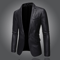 Tide brand high-end mens leather jacket plus velvet 2021 autumn and winter New Korean suit big brand Slim fashion mens clothing