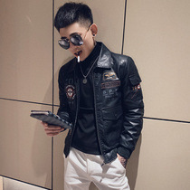 Tide brand high-end social guy leather jacket men 2021 Winter new Korean handsome locomotive plus velvet leather jacket