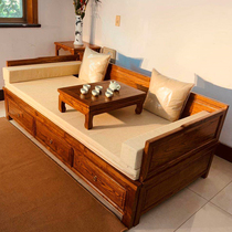 New Chinese telescopic Luohan bed solid wood Chinese style mortise old elm furniture multifunctional modern simple living room sand