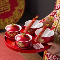 Wedding tea cup bowl set red bowl to bowl New Couple Wedding tea bowl chopsticks a pair of bowl wedding gifts