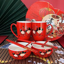 Wedding bowl red wedding supplies children and Sun bowls newcomers wedding sets bowls chopsticks ceramics chopsticks chopsticks spoons