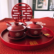 Happy Bowl wedding tea cup tea set Tea Bowl Bowl chopsticks set change mouth festive red bowl a pair of ceramic gift boxes