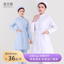 White coat Nurse uniform Long-sleeved female summer work clothes split suit Right side collar Laboratory pharmacy physician jacket