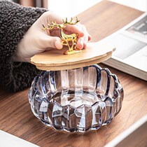 Ashtray creative personality trend crystal glass European large home living room office ashtray Nordic with lid