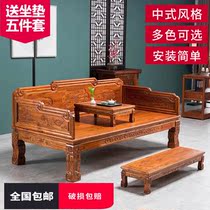 Luohan bed solid wood sofa bed dual-use hotel Teahouse living room sofa bed Elm carved Chinese furniture Luohan couch