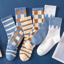 White socks womens midline socks spring and autumn cotton ins tide black stockings summer thin solid color long mens socks