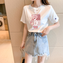 Champion story pure cotton bear short-sleeved T-shirt womens summer 2021 new white body shirt half-sleeved top ins
