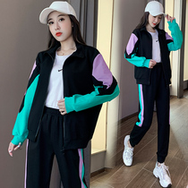 Sports Suit Women 2022 Spring Autumn Season New Foreign Air Display Slim Collage Sweatshirt Leisure Wear Two Sets Student Tide