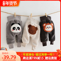 Baby plus velvet pants autumn and winter baby a pair of winter wearing ass boys and girls Big pp thick warm cotton pants